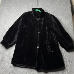 Vintage Faux Fur Coat Women's 2XL Black Button Front